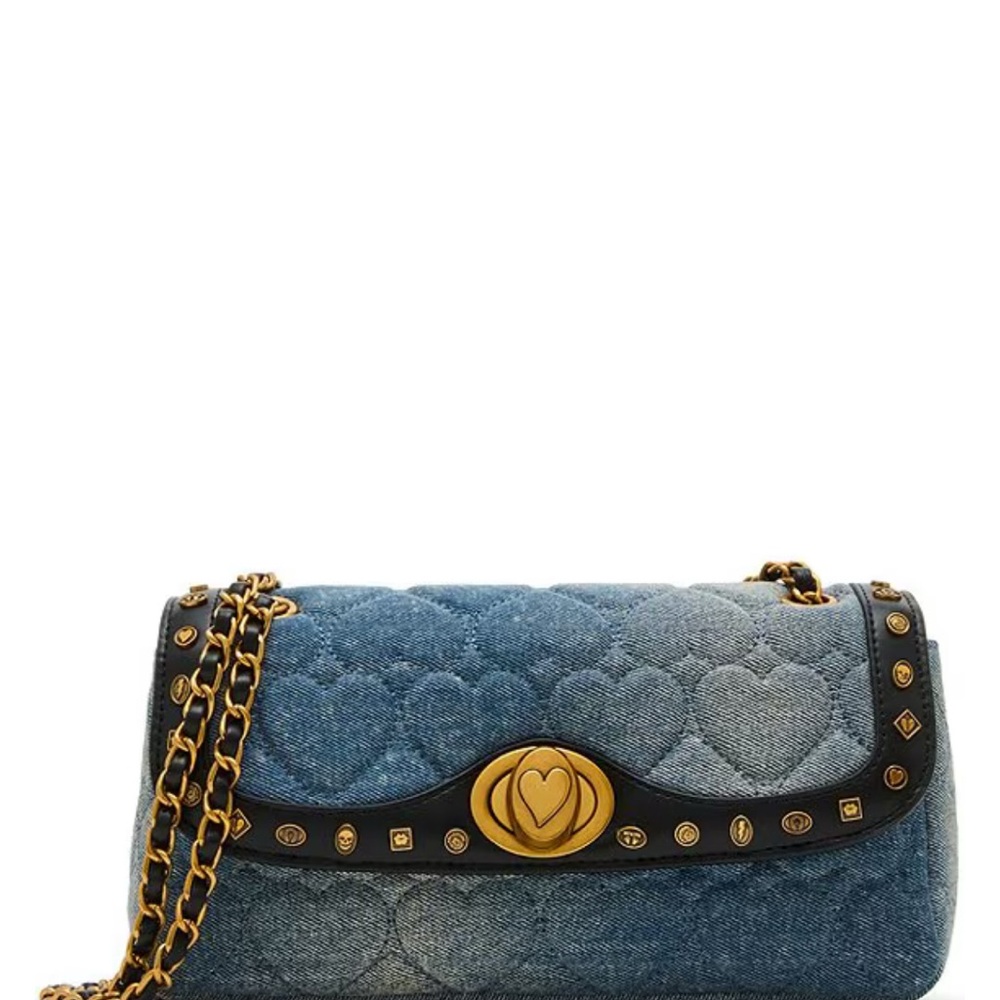 Sold- Betsey Johnson Denim Blue Heart Quilted Shoulder Bag